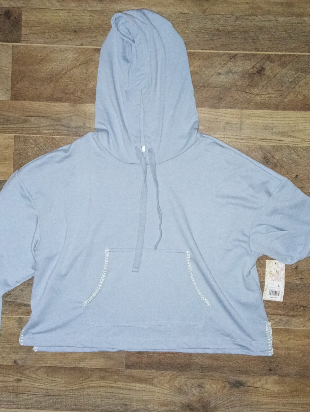 Kensie Women's Grommet Sleeve Hoodie Sweatshirt L Blue